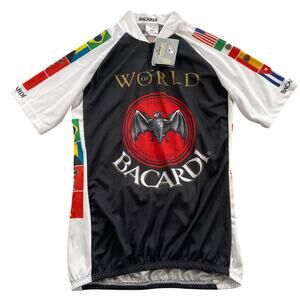 Barbedo Cycling Jersey Womens Large White Black World Of Bacardi Flags 1/4 Zip
